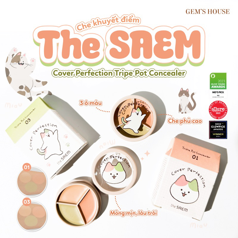 Che khuyết điểm The saem Cover Perfection Triple Pot Concealer 4,5g ...