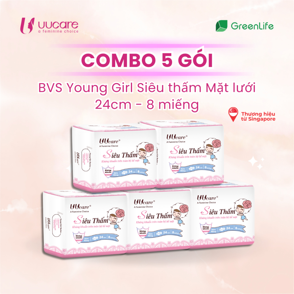 Ảnh Băng vệ sinh UUcare Singapore Young Girl Siêu thấm ban ngày 24cm 8 Miếng/Gói 1