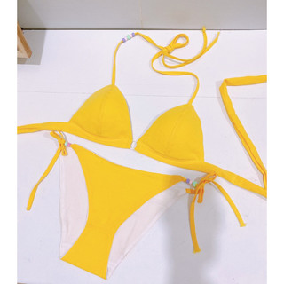 Set bộ đồ đi biển hoạ tiết trơn phối phụ kiện buộc dây - hàng Handmade by MimiHouse