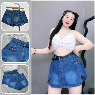 Quần giả váy Jean Bigsize Nữ chất mềm dáng chữ A lưng cao tôn dáng không co giãn màu xám Đậm tôn dáng GV2/GV3