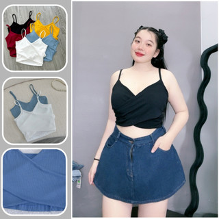 Áo dây NHỎ CLOTHING  bigsize nữ đan chéo kiểu dính liền không mút đệm, Áo bra hai dây chất gân tăm co giãn G104