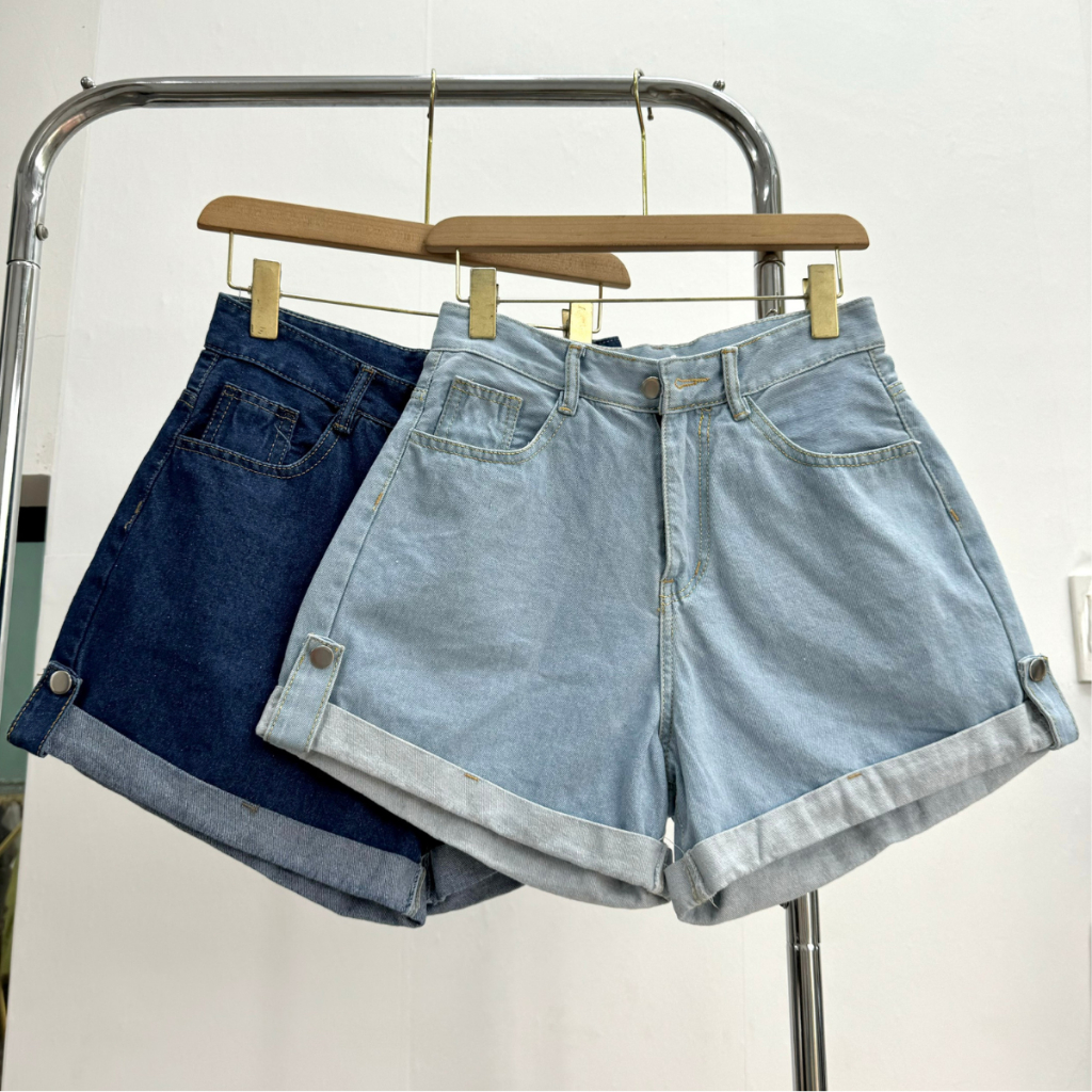 Quần Short Jean Nữ Bigsize , Quần Đùi Lật Lại Lưng Cao Ống Rộng Không Giãn Phom Đứng  60kg-90kg Mã J2