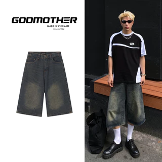 Quần Wide Leg Short Jeans GODMOTHER Nam Ống Rộng, Quần Jeans Short Lửng Phong Cách Cá Tính