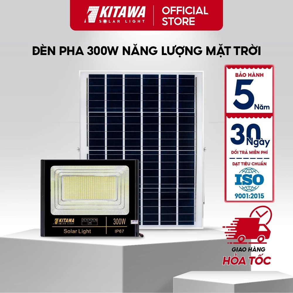Đèn Pha Năng Lượng Mặt Trời Kitawa 300W DP1300; Bảo Hành 3 Năm; Chống Nước IP67