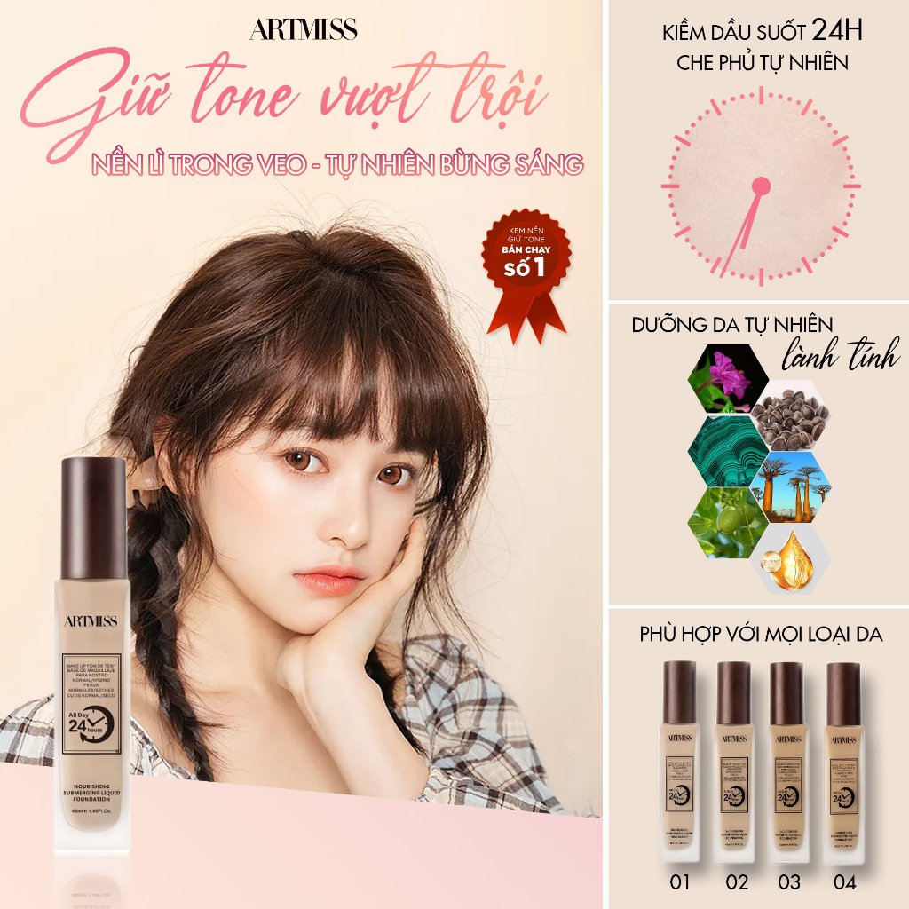 Kem nền kiềm dầu Artmiss  dạng lỏng kiểm soát dầu lâu trôi chống nước 24h - 40ML | BigBuy360 - bigbuy360.vn