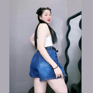 Quần Giả Váy Jean Nữ CÓ BIGSIZE Dáng Váy Mini Ngắn Lưng Cao Xẻ Tà Vải Jean Mềm Mại GV2