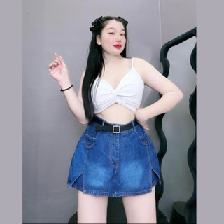 Quần Giả Váy Jean Nữ CÓ BIGSIZE Dáng Váy Mini Ngắn Lưng Cao Xẻ Tà Vải Jean Mềm Mại GV2