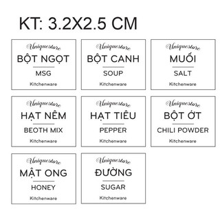Tem dán tên các loại gia vị chống nước không rách khi đem rửa