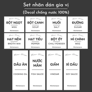 Tem dán tên các loại gia vị chống nước không rách khi đem rửa