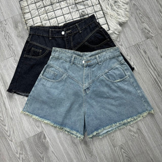 Quần Đùi Jean Nữ Bigsize Lưng Cao Dáng Chữ A Cắt Lai Cá Tính Vải Jean Không Co Giãn J5