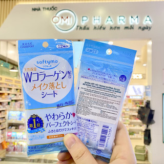 Khăn Ướt Tẩy Trang Dưỡng Ẩm Bổ Sung Collagen Softymo Kose Nhật Bản (Gói 12 Miếng)