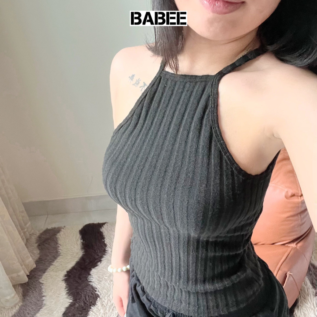 Áo Hai Dây Nữ BABEE Cổ Yếm Dáng Ngắn Croprop Ôm Body Tôn Dáng Phong Cách Sang Trọng Gợi Cảm