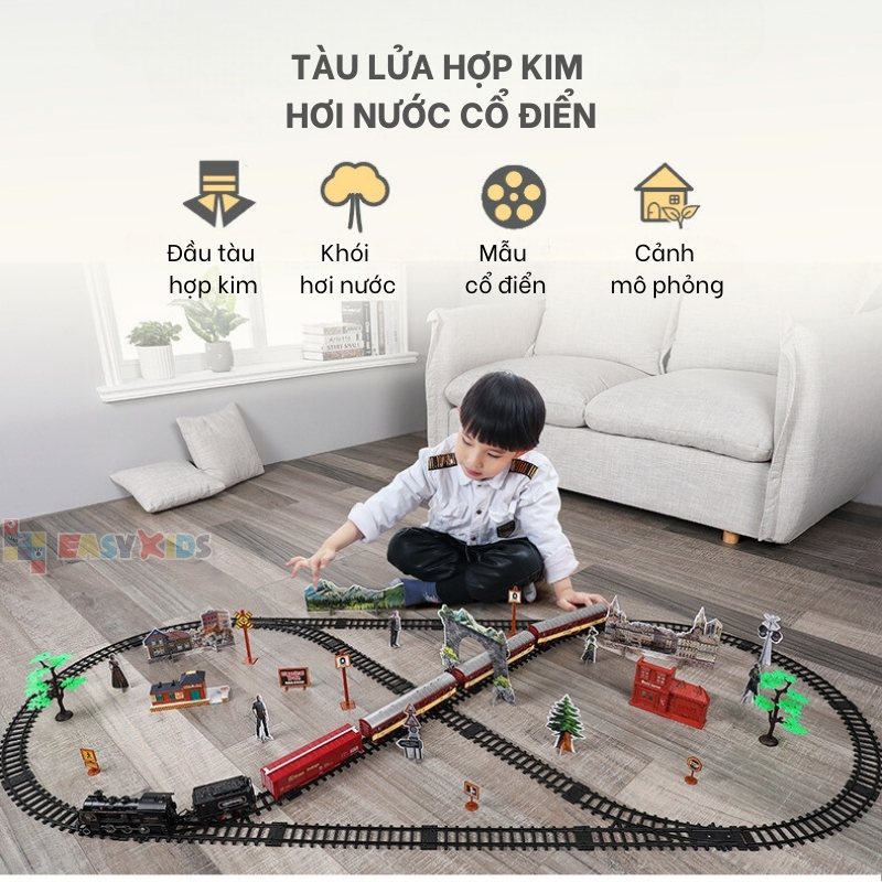 Xe lửa đồ chơi, tàu hỏa cho bé có nhiều phiên bản nhả khói hơi nước, đèn và âm thanh