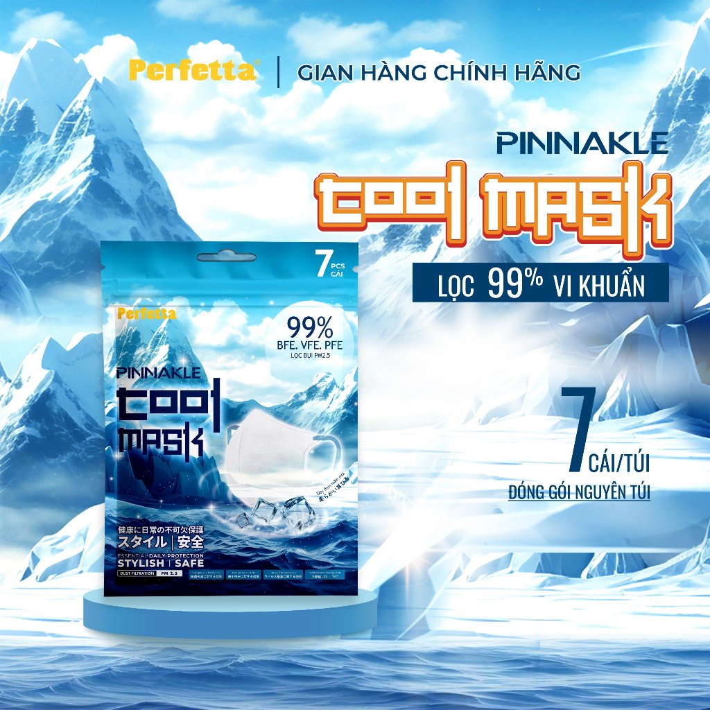 Gói 7 Cái Khẩu Trang Perfetta Pinnakle Cool Mask 3 Lớp Mát Lạnh Dáng 5D ...