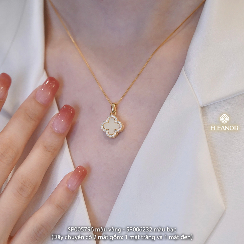 Dây chuyền nữ titan Eleanor Accessories lật mặt cỏ 4 lá hai màu phụ kiện trang sức vòng cổ 5796