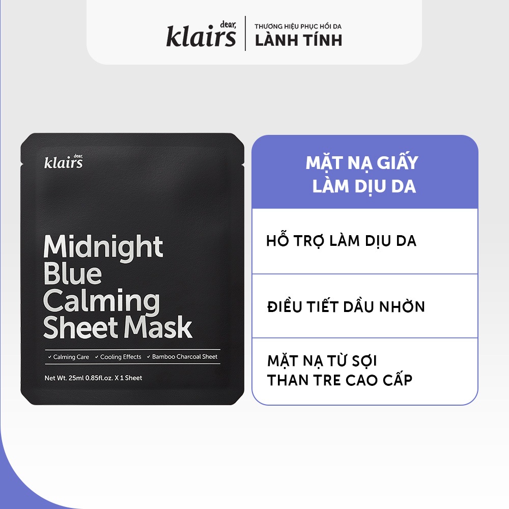 Ảnh Combo 5 Dear, Klairs Mặt nạ giấy Midnight Blue Calming Sheet Mask 25mL 2