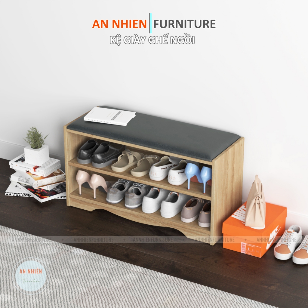 Kệ Để Giày Dép Kèm Ghế Ngồi Bọc Nệm Da Cao Cấp D80xR30xC45cm – Nội Thất An Nhiên TG03