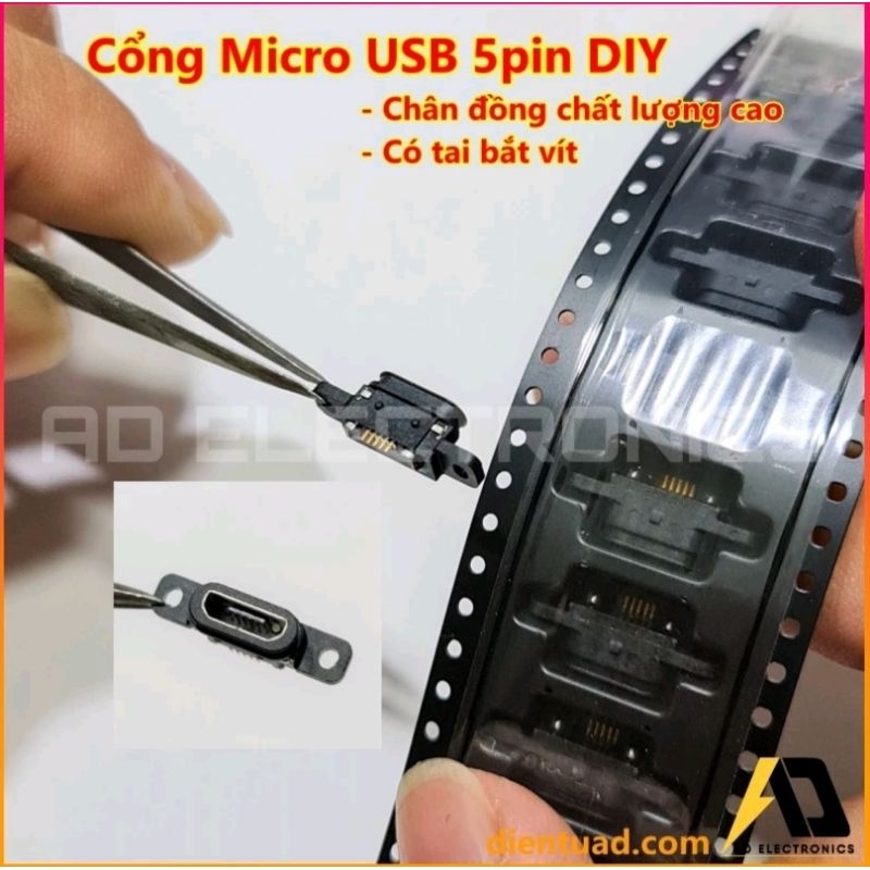 Cổng micro usb Cái 5 chân đồng có tai bắt vít chất lượng cao tiện lợi ...