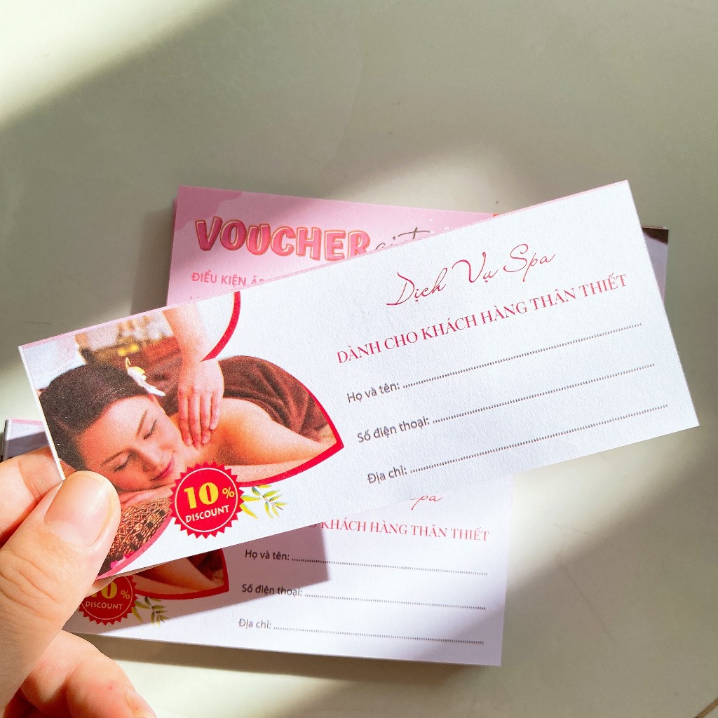 Thẻ giấy voucher .50 thẻ, giấy f100, size 145x60mm