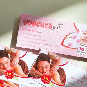 Thẻ giấy voucher .50 thẻ, giấy f100, size 145x60mm