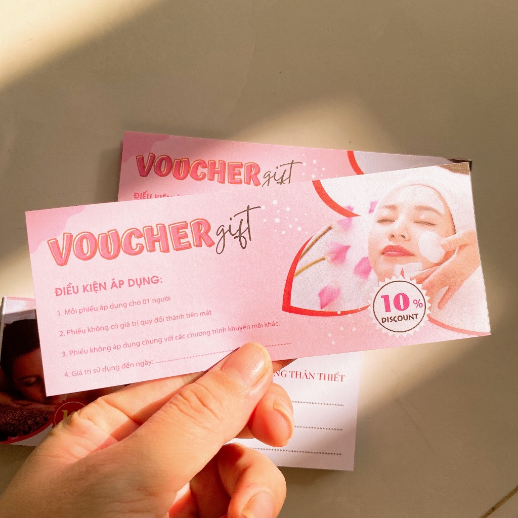 Thẻ giấy voucher .50 thẻ, giấy f100, size 145x60mm