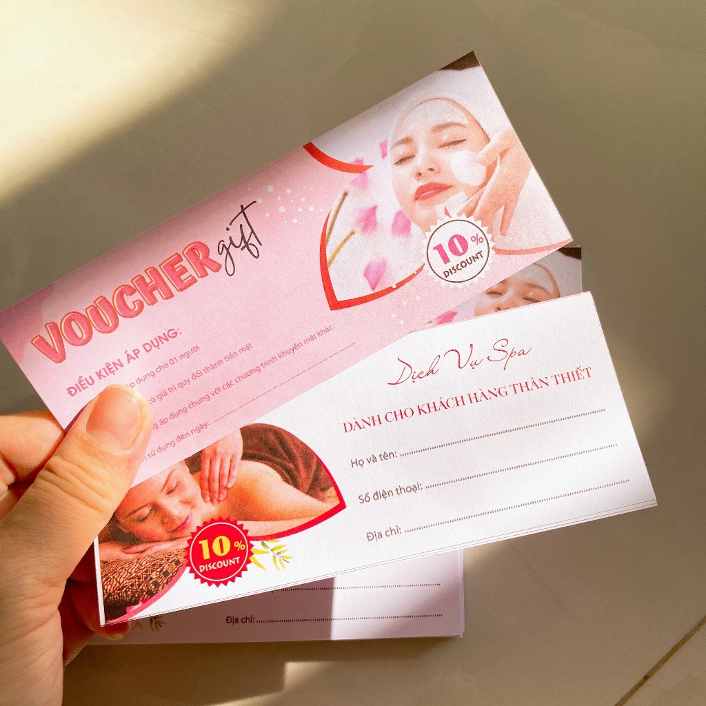 Thẻ giấy voucher .50 thẻ, giấy f100, size 145x60mm