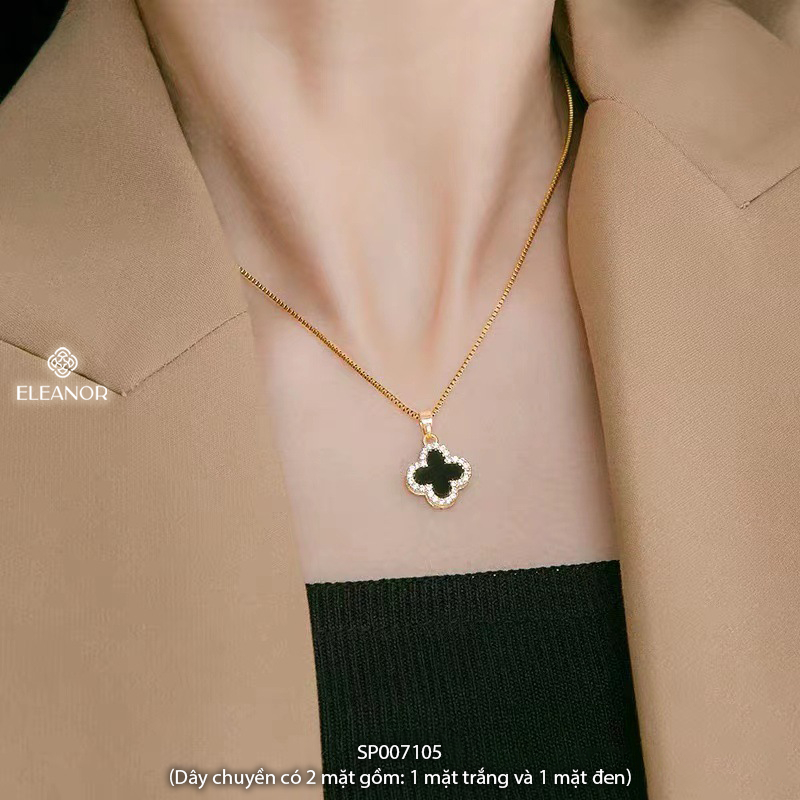 Dây chuyền nữ titan Eleanor Accessories mặt lật cỏ 4 lá hai màu phụ kiện trang sức vòng cổ 7105