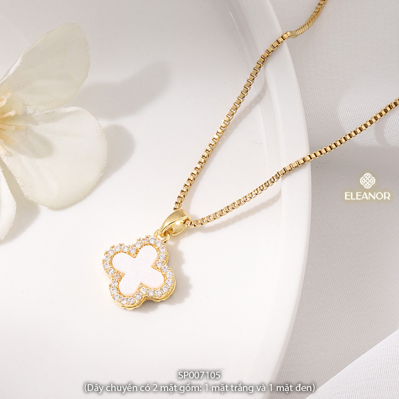 Dây chuyền nữ titan Eleanor Accessories mặt lật cỏ 4 lá hai màu phụ kiện trang sức vòng cổ 7105
