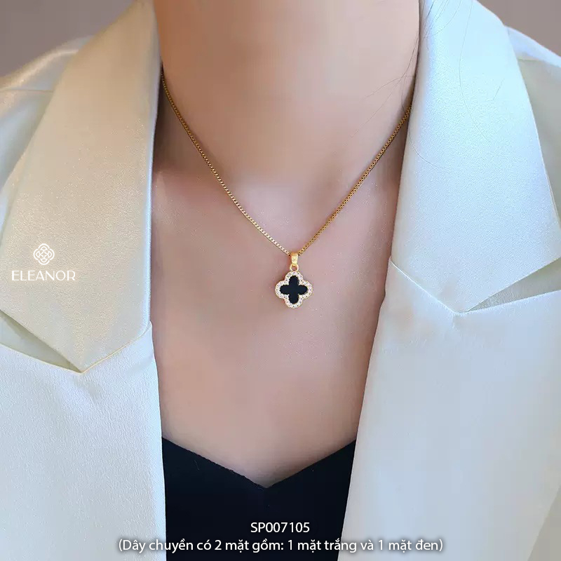 Dây chuyền nữ titan Eleanor Accessories mặt lật cỏ 4 lá hai màu phụ kiện trang sức vòng cổ 7105