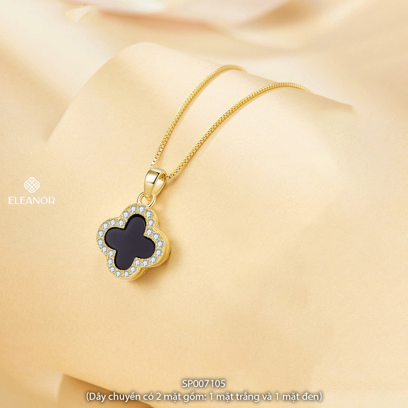 Dây chuyền nữ titan Eleanor Accessories mặt lật cỏ 4 lá hai màu phụ kiện trang sức vòng cổ 7105