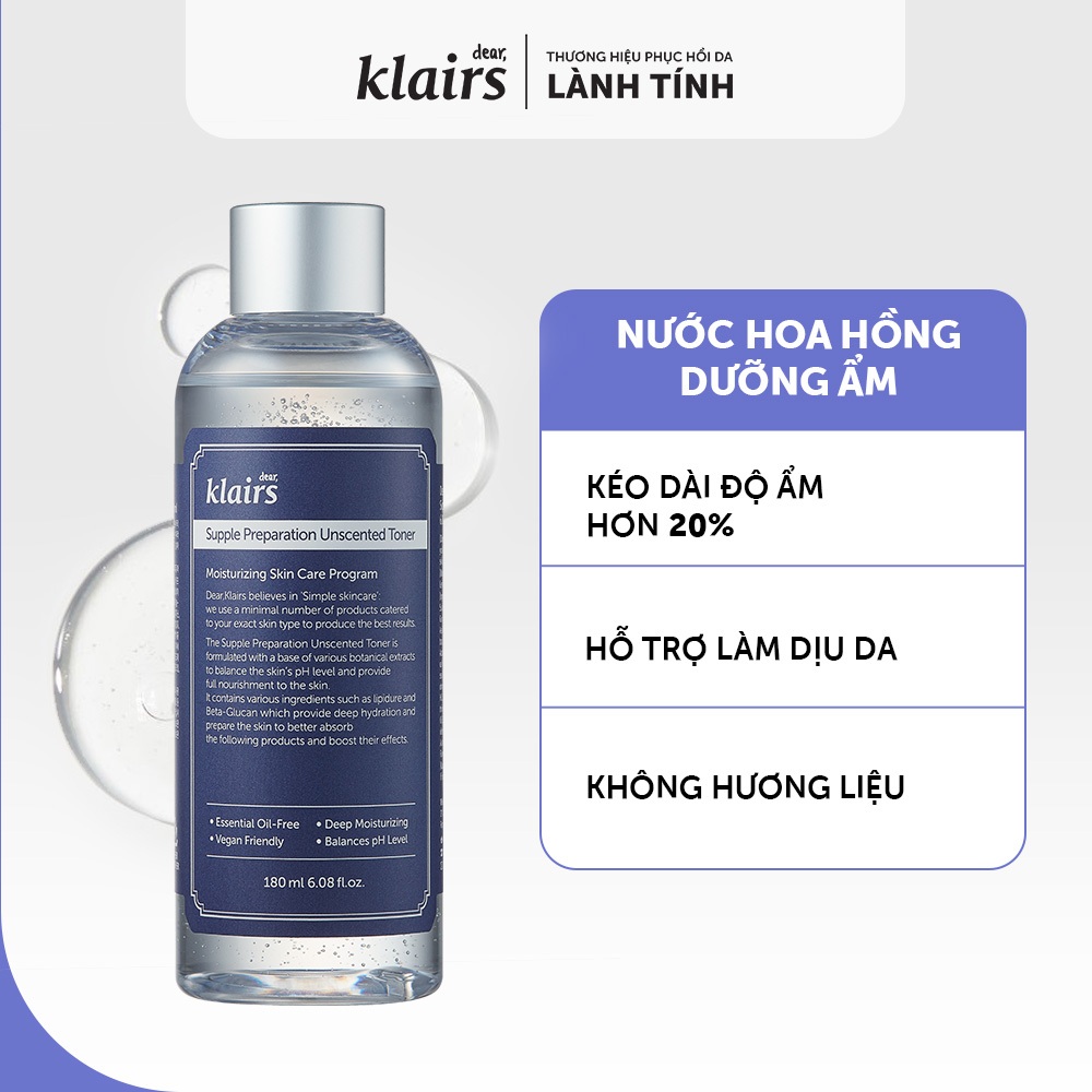 Ảnh Combo 2 Nước hoa hồng Dear, Klairs Supple Preparation Unscented Toner 180ml 4