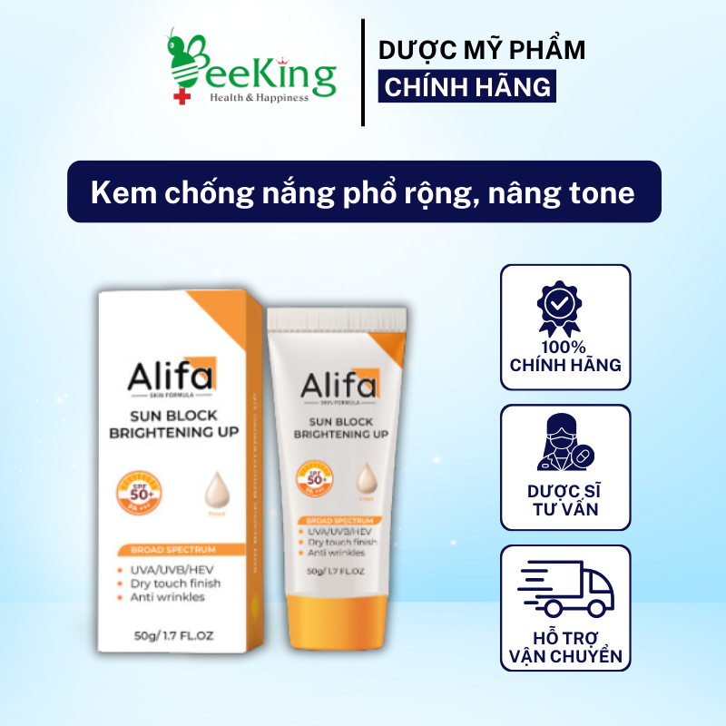 ALIFA SUNBLOCK BRIGHTENING UP- Kem chống nắng phổ rộng, nâng tone da - Tube 50g