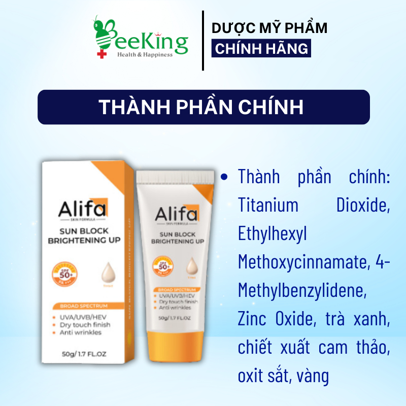 ALIFA SUNBLOCK BRIGHTENING UP- Kem chống nắng phổ rộng, nâng tone da - Tube 50g