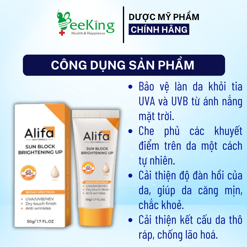 ALIFA SUNBLOCK BRIGHTENING UP- Kem chống nắng phổ rộng, nâng tone da - Tube 50g