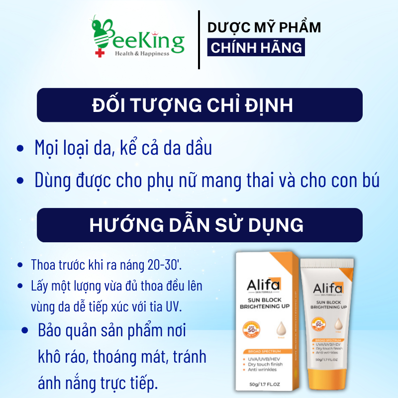 ALIFA SUNBLOCK BRIGHTENING UP- Kem chống nắng phổ rộng, nâng tone da - Tube 50g