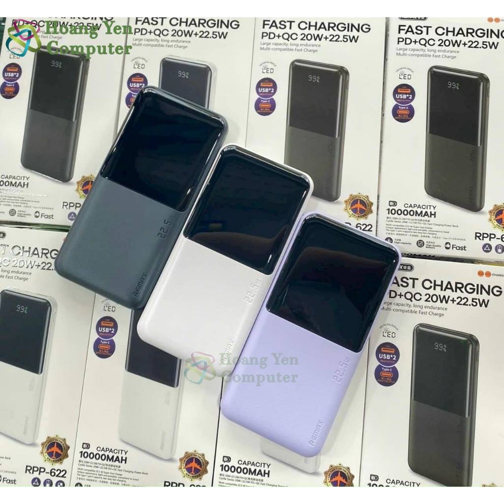 Sạc Dự Phòng Remax RPP-622 10000Mah Siêu Đẹp (Sạc Nhanh QC3.0 18W, 22.5W, PD20W, VOOC 2.0) - BH 1 Năm - Hoàng Yến