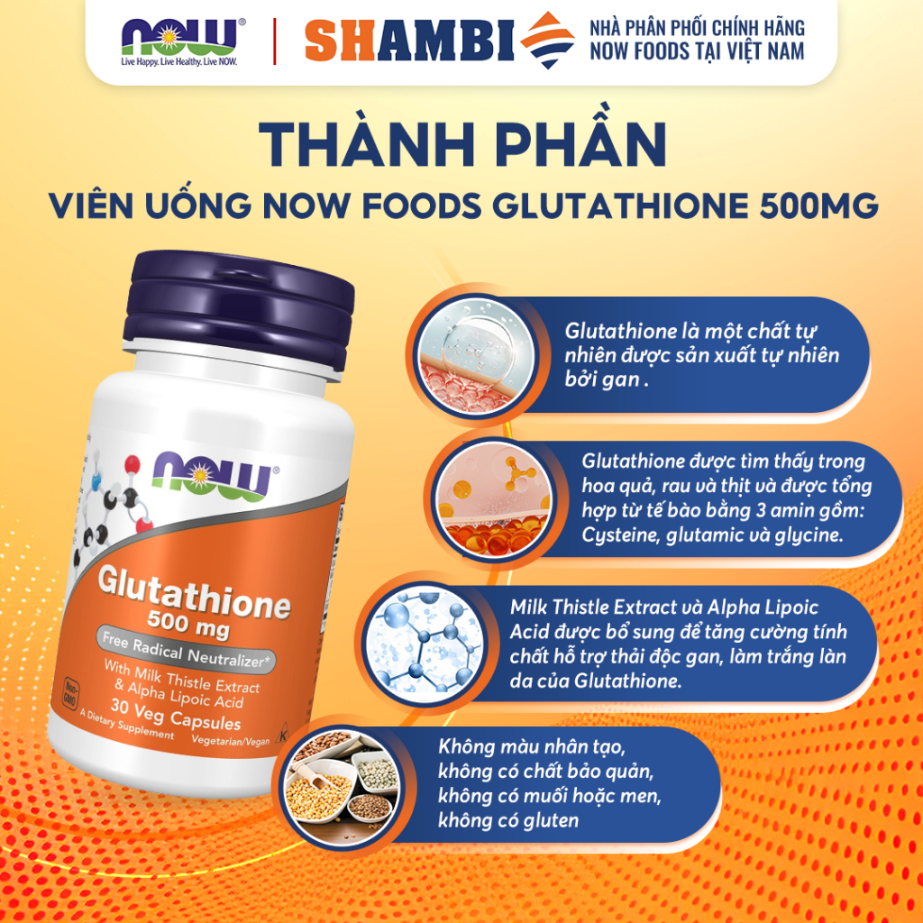 glutathione supplements vietnam Viên Uống NOW FOODS 500mg Chống Lão Hóa Da, Oxi Hóa, Thải Độc Gan L-Glutathione 250mg Antioxidant Food Select Pack::60 Capsules Medical Aid Scheme Approved