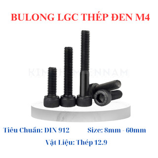 Combo 50 con bulong lục giác chìm đầu trụ cấp bền 12.9 M4 8mm - 60mm. Bulong thép đen 4 li