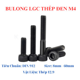 Combo 50 con bulong lục giác chìm đầu trụ cấp bền 12.9 M4 8mm - 60mm. Bulong thép đen 4 li