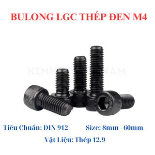 Combo 50 con bulong lục giác chìm đầu trụ cấp bền 12.9 M4 8mm - 60mm. Bulong thép đen 4 li