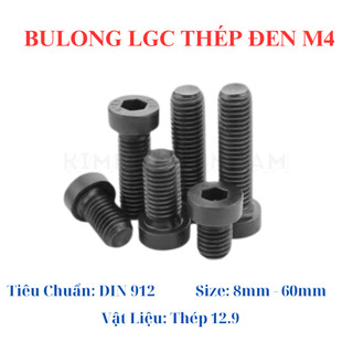 Combo 50 con bulong lục giác chìm đầu trụ cấp bền 12.9 M4 8mm - 60mm. Bulong thép đen 4 li
