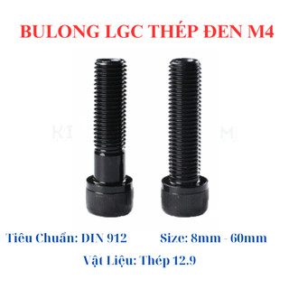 Combo 50 con bulong lục giác chìm đầu trụ cấp bền 12.9 M4 8mm - 60mm. Bulong thép đen 4 li