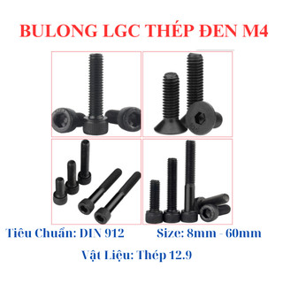Combo 50 con bulong lục giác chìm đầu trụ cấp bền 12.9 M4 8mm - 60mm. Bulong thép đen 4 li