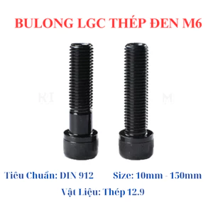 Bulong lục giác chìm đầu trụ thép đen M6 đủ size 10mm - 150mm. Bulong thép đen 6 li 12.9