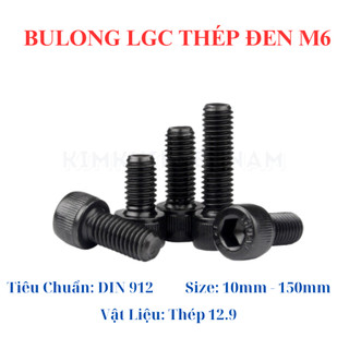 Bulong lục giác chìm đầu trụ thép đen M6 đủ size 10mm - 150mm. Bulong thép đen 6 li 12.9