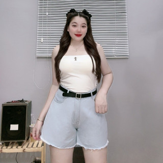 Quần Đùi Jean Bigsize Nữ Cạp Cao Ống Rộng Cắt Lai Cá Tính Có Túi Vải Denim Chuẩn Phom J1