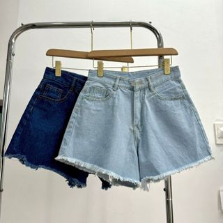 Quần Đùi Jean Bigsize Nữ Cạp Cao Ống Rộng Cắt Lai Cá Tính Có Túi Vải Denim Chuẩn Phom J1
