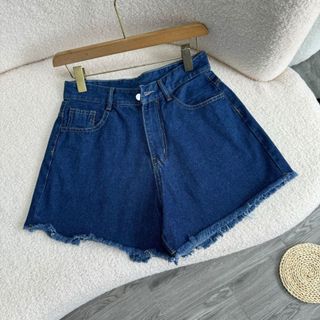 Quần Đùi Jean Bigsize Nữ Cạp Cao Ống Rộng Cắt Lai Cá Tính Có Túi Vải Denim Chuẩn Phom J1