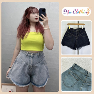 Quần Đùi Jean Bigsize Nữ Chữ A Lưng Cao Cắt Lai Rách Gấu Sành Điệu Vải Jean Không Giãn J5