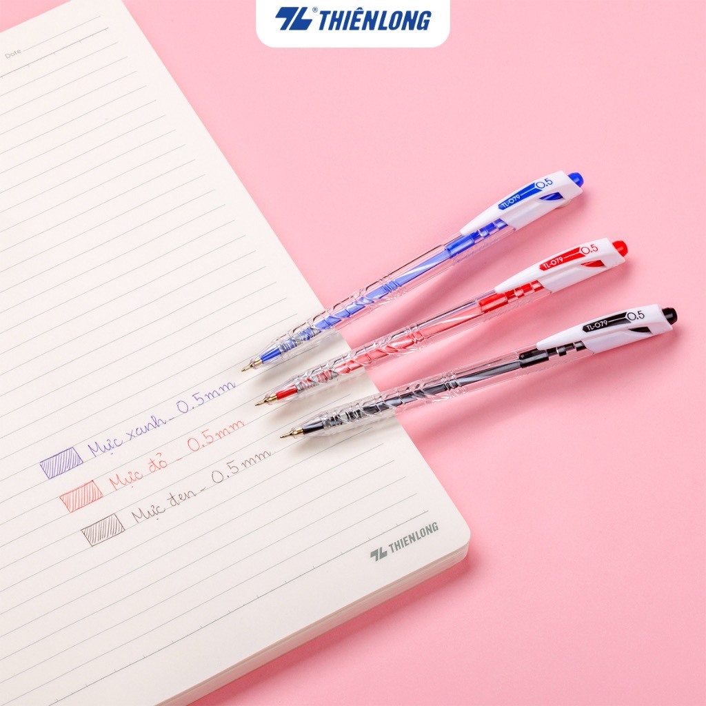 Product image Combo 5/10/20 Bút Bi Thiên Long TL-079 ngòi 0.5mm mực xanh/đỏ/đen nét viết thanh mảnh thiết kế trẻ trung năng động 3